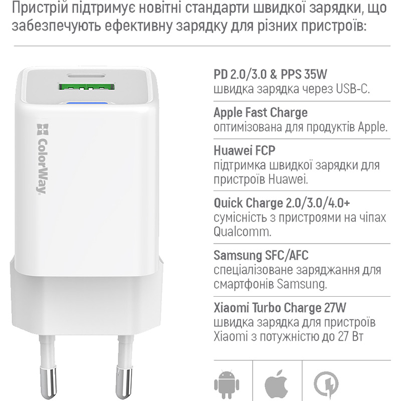 Покупка Зарядний пристрій COLORWAY GaN Mini 35W White (CW-CHS055PD-WT)