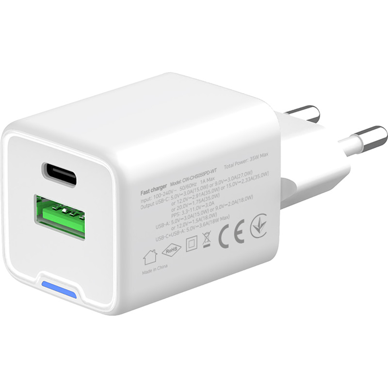 Зарядний пристрій COLORWAY GaN Mini 35W White (CW-CHS055PD-WT) Вихідний роз'єм USB