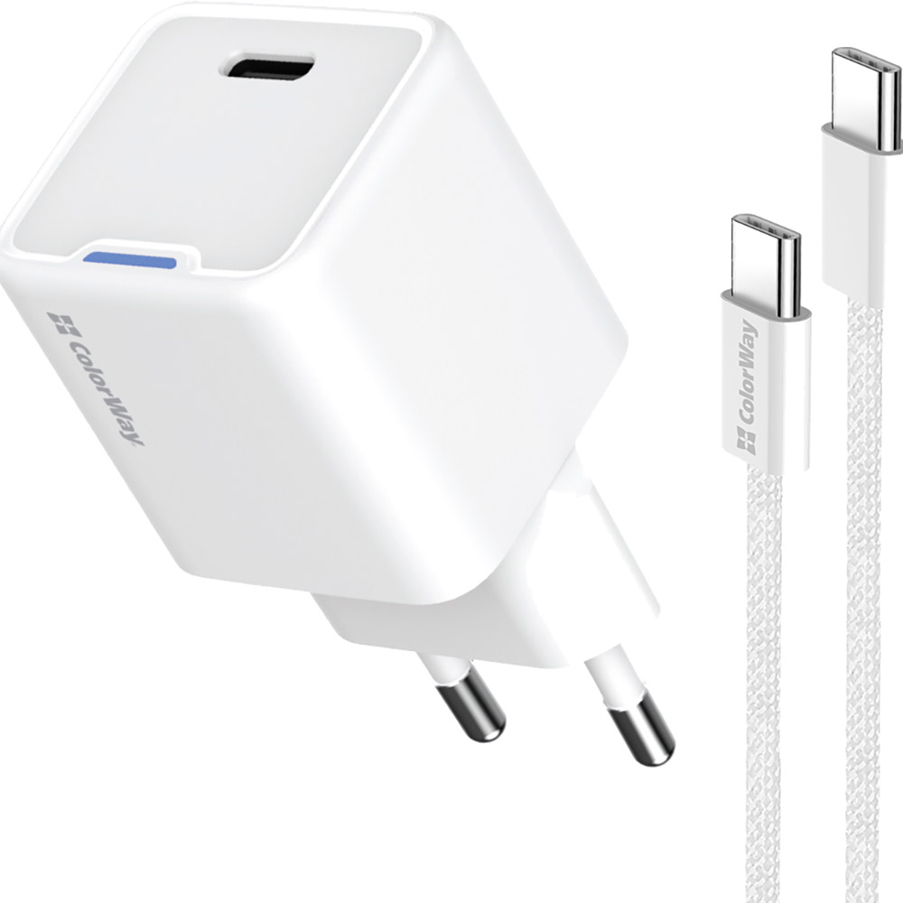 Зарядний пристрій COLORWAY GaN Mini 35W USB-C + кабель Type-C White (CW-CHS056PDC-WT)