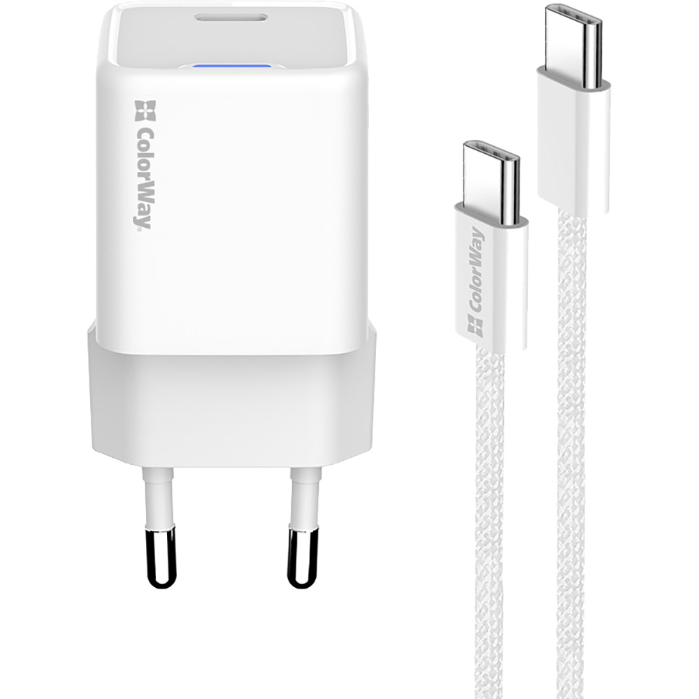 Зарядний пристрій COLORWAY GaN Mini 35W USB-C + кабель Type-C White (CW-CHS056PDC-WT) Тип мережевий зарядний пристрій