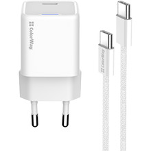 Зарядний пристрій COLORWAY GaN Mini 35W USB-C + кабель Type-C White (CW-CHS056PDC-WT)