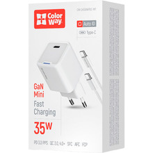 Зарядний пристрій COLORWAY GaN Mini 35W USB-C + кабель Type-C White (CW-CHS056PDC-WT)