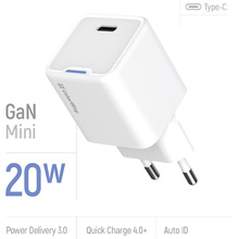 Сетевое зарядное устройство COLORWAY GaN Mini 20W USB-C White (CW-CHS059PD-WT)