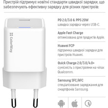 Сетевое зарядное устройство COLORWAY GaN Mini 20W USB-C White (CW-CHS059PD-WT)