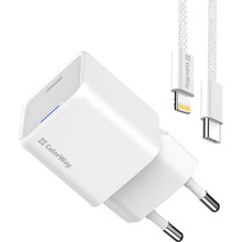 Зарядний пристрій COLORWAY GaN Mini 20W USB-C + кабель Lightning (CW-CHS059PDL-WT)