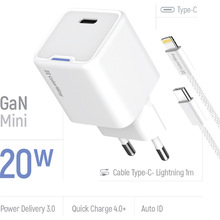 Зарядний пристрій COLORWAY GaN Mini 20W USB-C + кабель Lightning (CW-CHS059PDL-WT)
