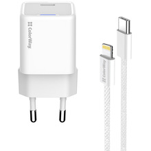Зарядний пристрій COLORWAY GaN Mini 20W USB-C + кабель Lightning (CW-CHS059PDL-WT)