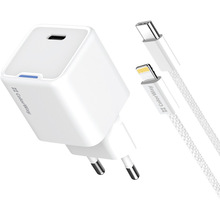 Зарядний пристрій COLORWAY GaN Mini 20W USB-C + кабель Lightning (CW-CHS059PDL-WT)