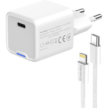 Зарядний пристрій COLORWAY GaN Mini 20W USB-C + кабель Lightning (CW-CHS059PDL-WT)