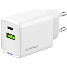 Сетевое зарядное устройство COLORWAY GaN Mini 45W USB-A USB-C White (CW-CHS060PD-WT)