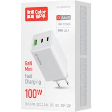 Зарядний пристрій COLORWAY GaN Mini 100W USB-A USB-C White (CW-CHS061PD-WT)