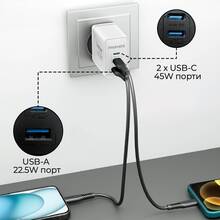 Зарядний пристрій PROMATE PowerPort-45 Вт White (powerport-45.white)