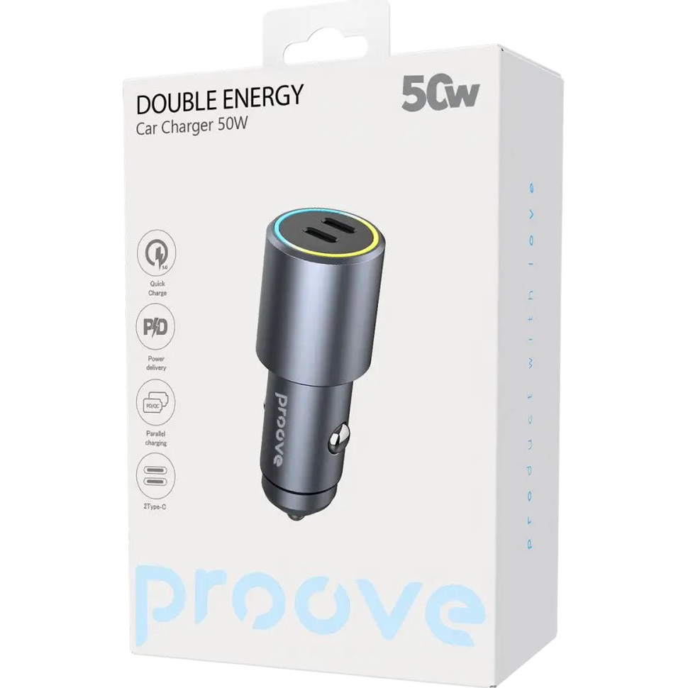 Автомобильное зарядное устройство PROOVE Double Energy Metal Gray (60073metal gray) Выходной разъем USB Type-C