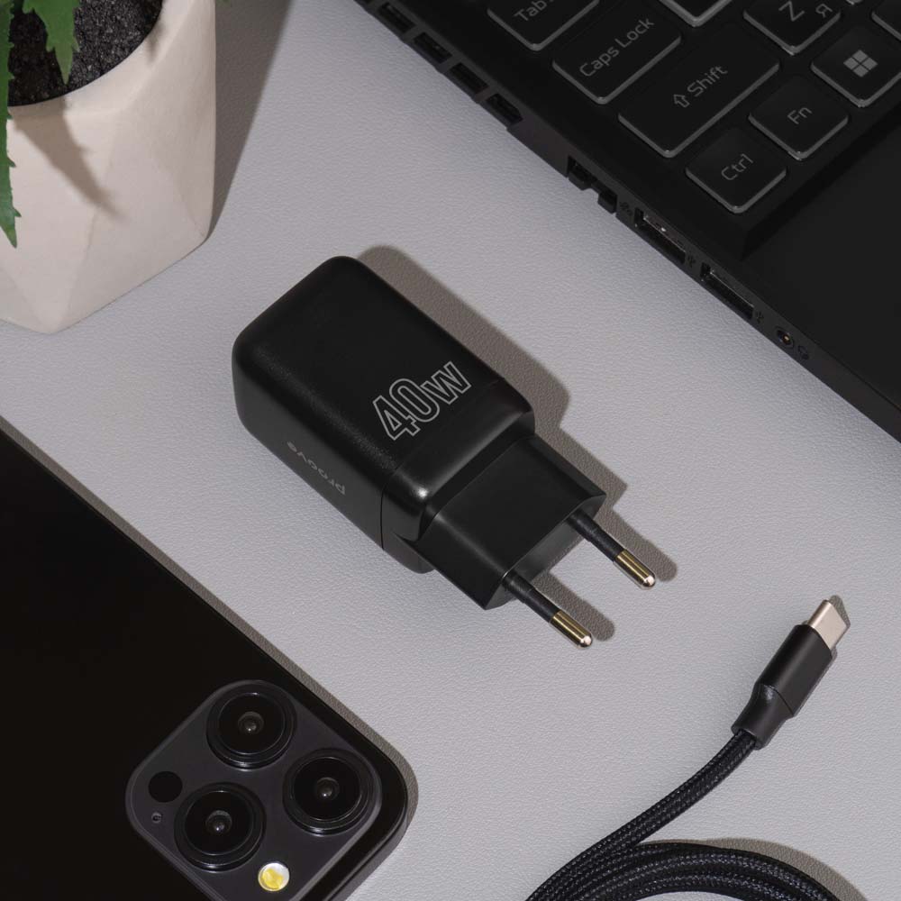 Зарядний пристрій PROOVE Silicone Power 40W (USB-C+USB-C) Black (WCSP4020001) Кабель відсутній