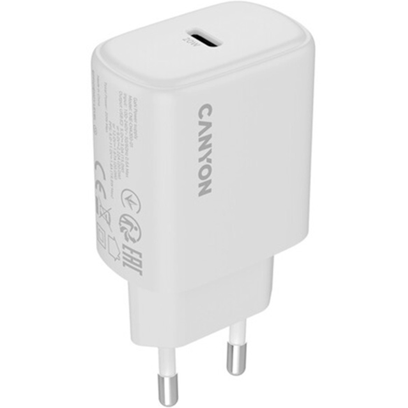Сетевое зарядное устройство CANYON OnCharge 200 20W 1xPD EU White (CNE-CHA200-01) Кабель отсутствует
