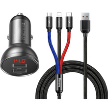 Зарядний пристрій BASEUS Digital Display Dual USB 4.8A 24W Cable USB 1.2M Black Suit Grey (TZCCBX-0G)