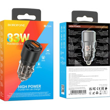 Автомобільний зарядний пристрій BOROFONE BZ20A Smart 83W dual port PD65W+QC3.0 Transparent Black (6941991101625)