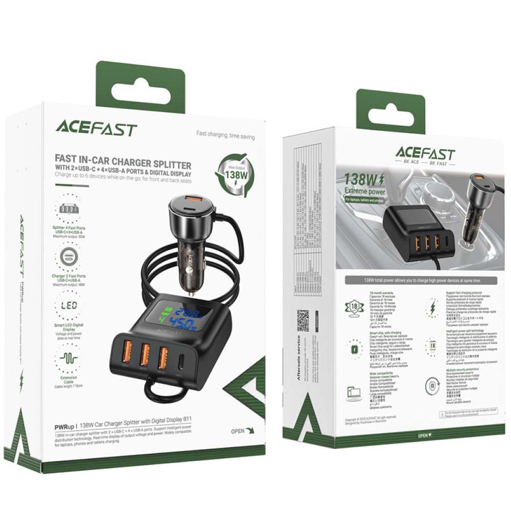 Автомобільний зарядний пристрій ACEFAST B11 138W Car Charger Splitter Black (AFB11)