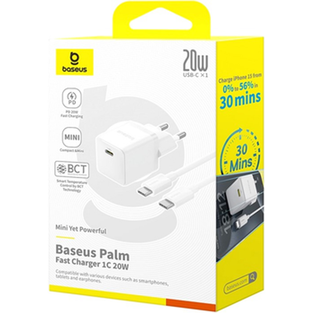 Зовнішній вигляд Зарядний пристрій BASEUS Palm 1C 20W White (P10111602213-01)