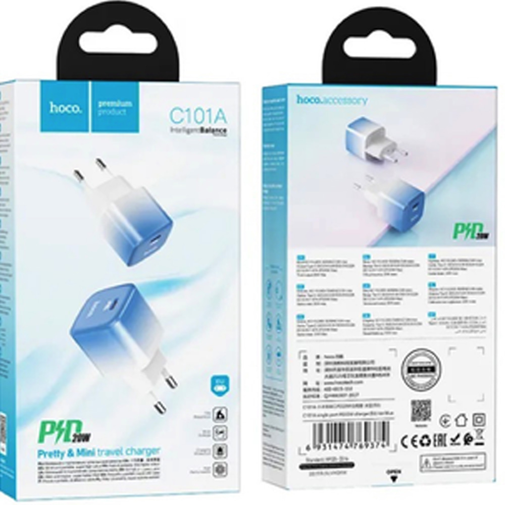 Сетевое зарядное устройство HOCO C101A PD20W Ice Blue Тип сетевое зарядное устройство