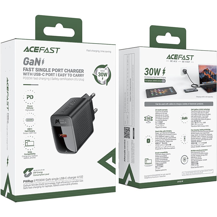 Сетевое зарядное устройство ACEFAST A102 Black (6974316283287) Выходной разъем USB Type-C