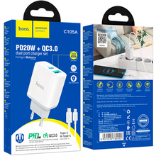 Зарядний пристрій HOCO C105A PD20W+QC3.0 with cable Type-C - Type-C White