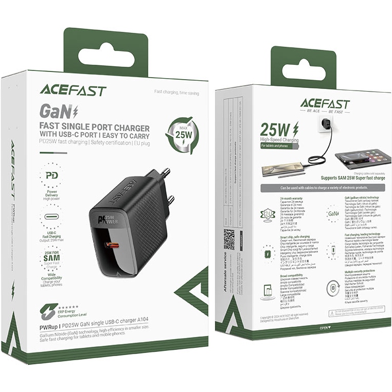 Сетевое зарядное устройство ACEFAST A104 Black (6974316283355) Выходной разъем USB Type-C