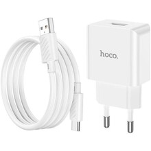 Сетевое зарядное устройство HOCO C106A + кабель USB Type-C White