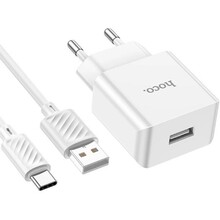 Сетевое зарядное устройство HOCO C106A + кабель USB Type-C White