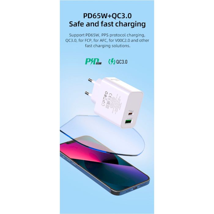 Покупка Сетевое зарядное устройство HOCO C113A Awesome PD65W White