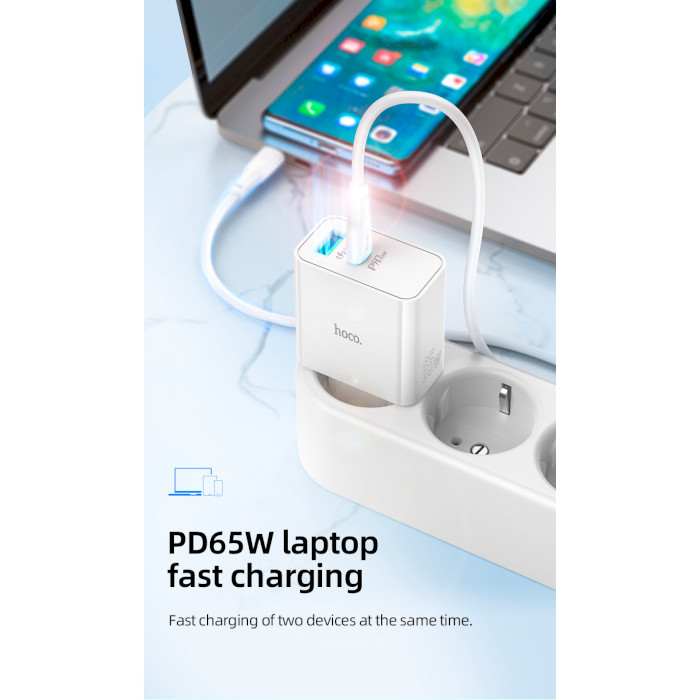Внешний вид Сетевое зарядное устройство HOCO C113A Awesome PD65W White