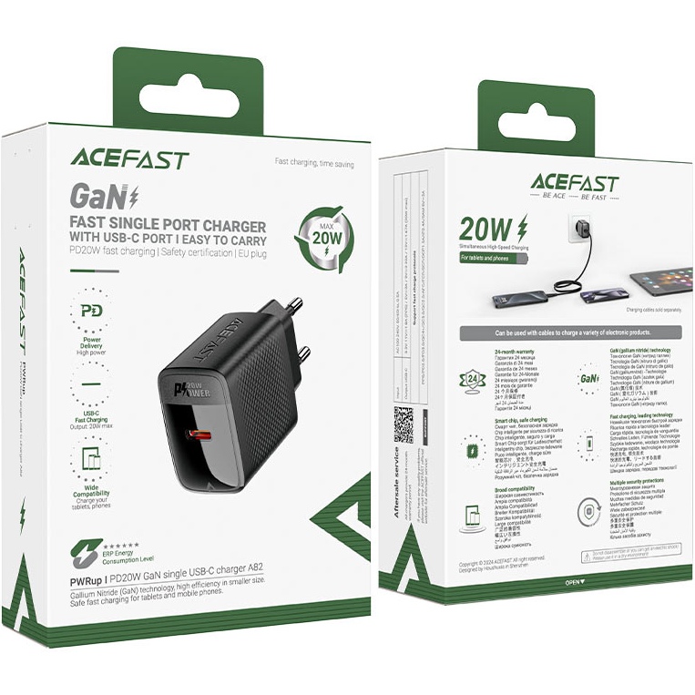 Зарядний пристрій ACEFAST A82 + кабель USB Type-C - Type-C Black (6974316280057) Тип кабелю USB Type-C х USB Type-C