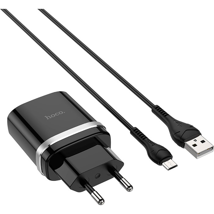 Сетевое зарядное устройство HOCO C12Q Smart QC3.0 18W + кабель Micro-USB Black