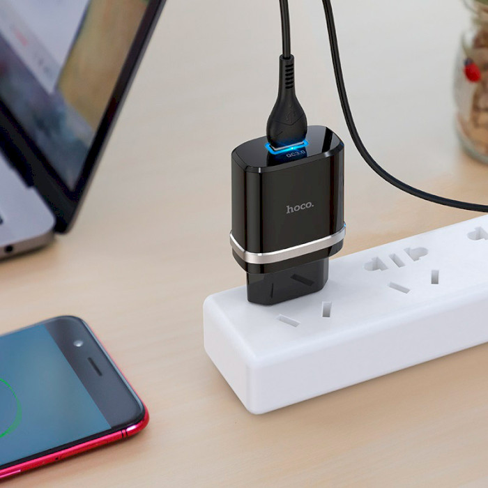 Сетевое зарядное устройство HOCO C12Q Smart QC3.0 18W + кабель Type-C Black Тип кабеля USB х USB Type-С