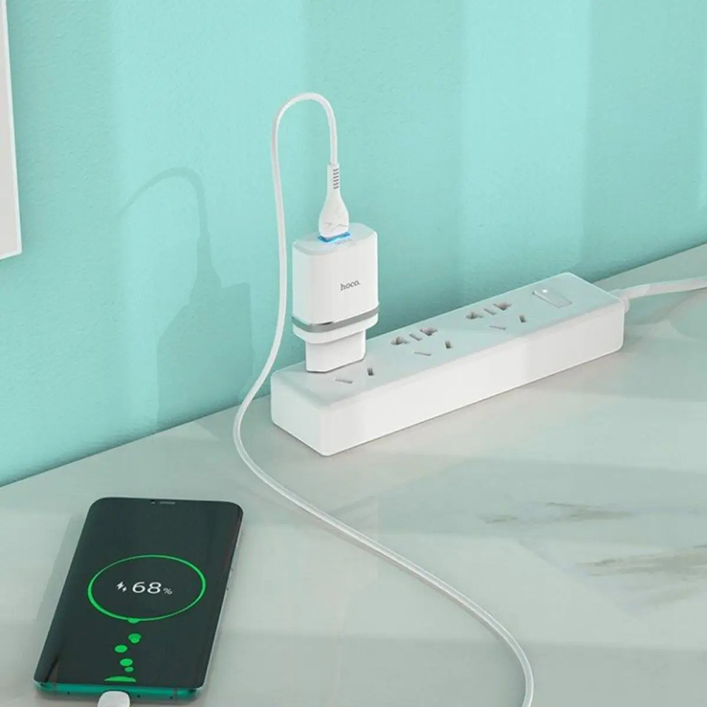 Сетевое зарядное устройство HOCO C12Q Smart QC3.0 18W + кабель Type-C White Кабель съемный