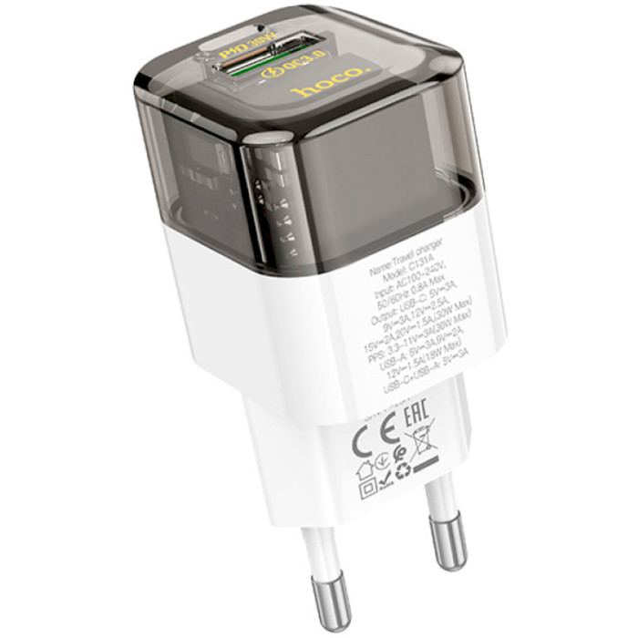 Зарядний пристрій HOCO C131A PD30W+QC3.0 Transparent/Black Тип мережевий зарядний пристрій