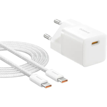Мережевий зарядний пристрій BASEUS GaN5 Mini 25W + кабель USB Type-C - Type-C 1м Moon White (P10110909213-01)