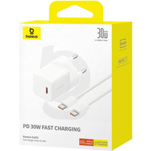 Зарядний пристрій BASEUS GaN5 Mini 30W + кабель USB Type-C - Type-C 1м Moon White (P10110902213-00)
