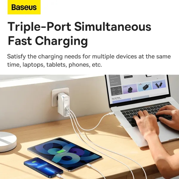 Фото Сетевое зарядное устройство BASEUS GaN5 Pro 140W + кабель USB Type-C - Type-C 1м White (CCGP100202)