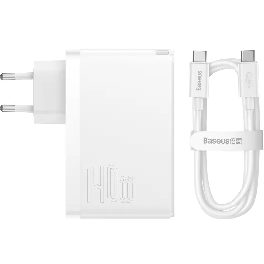 Сетевое зарядное устройство BASEUS GaN5 Pro 140W + кабель USB Type-C - Type-C 1м White (CCGP100202) Мощность 140