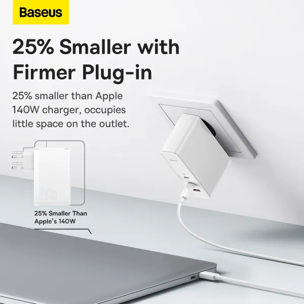 Заказать Сетевое зарядное устройство BASEUS GaN5 Pro 140W + кабель USB Type-C - Type-C 1м White (CCGP100202)