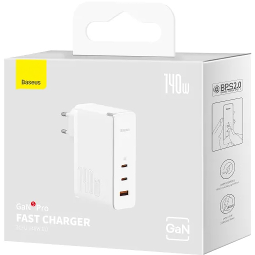 В интернет магазине Сетевое зарядное устройство BASEUS GaN5 Pro 140W + кабель USB Type-C - Type-C 1м White (CCGP100202)