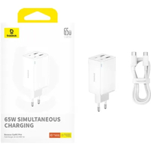 Зарядний пристрій BASEUS GaN6 Pro 65W Moon White + кабель USB Type-C - Type-C 1м White (P10162701213-00)