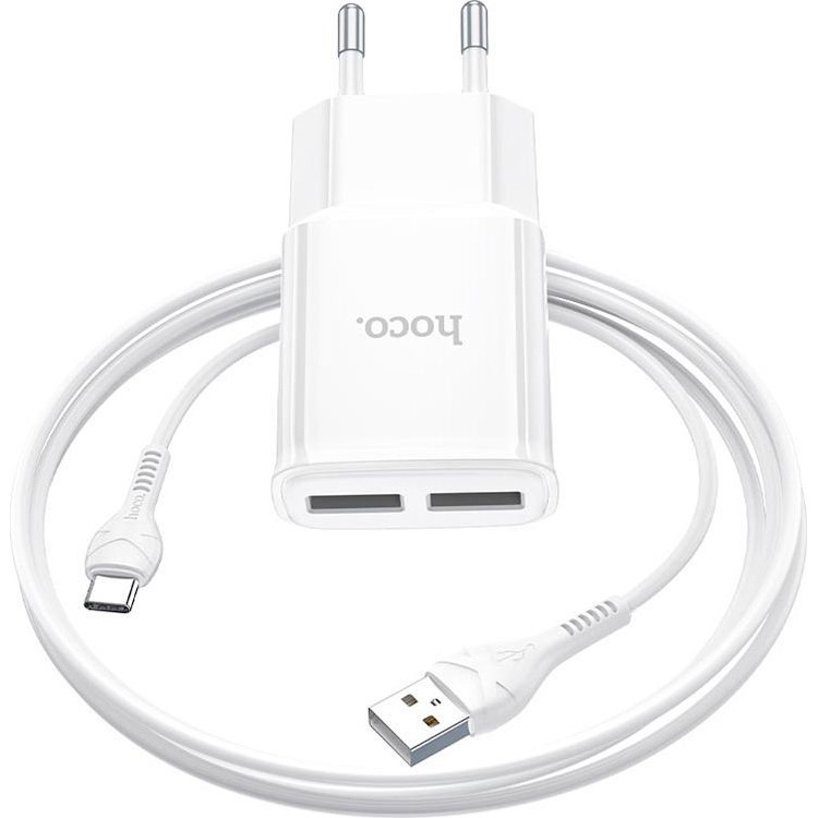 Сетевое зарядное устройство HOCO C88A Star Round Dual 12W + Micro-USB кабель White (6931474749550) Мощность 12