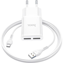 Сетевое зарядное устройство HOCO C88A Star Round Dual 12W + Micro-USB кабель White (6931474749550)