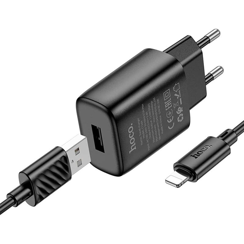 Сетевое зарядное устройство HOCO C134A Charger set 12W (EU) Black (6942007621311) Мощность 12