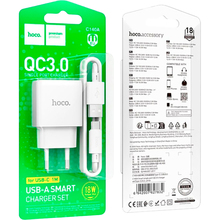 Зарядний пристрій HOCO C140A Charger set QC3.0 18W (EU) White (6942007627832)