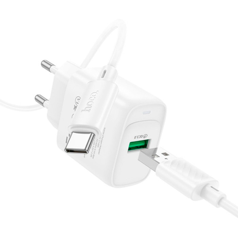 Зарядний пристрій HOCO C140A Charger set QC3.0 18W (EU) White (6942007627832) Потужність 18