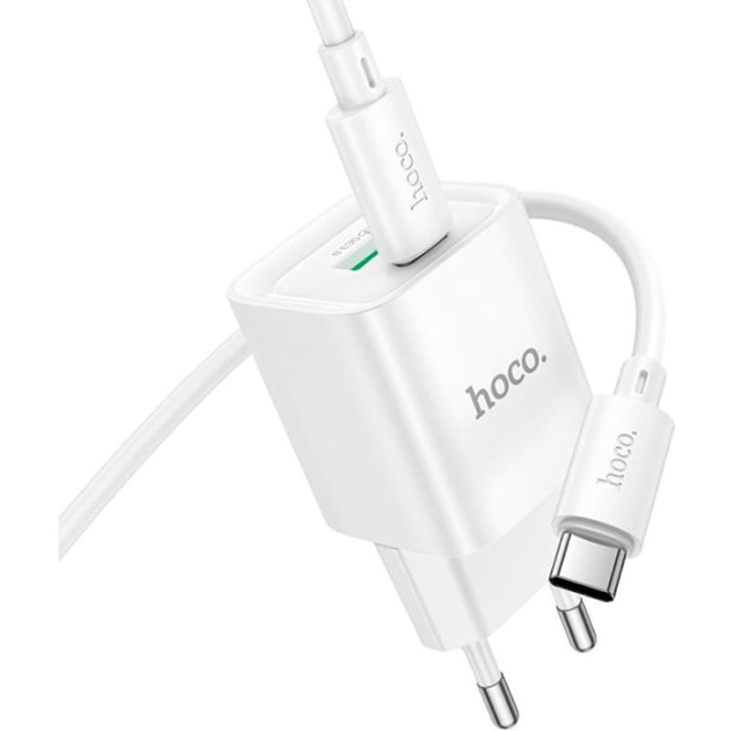 Сетевое зарядное устройство HOCO C147A Charm Charger set PD20W+QC3.0 (EU) White (6942007630290) Кабель съемный