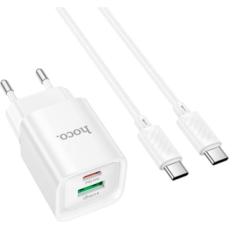 Сетевое зарядное устройство HOCO C147A Charm Charger set PD20W+QC3.0 (EU) White (6942007630290)